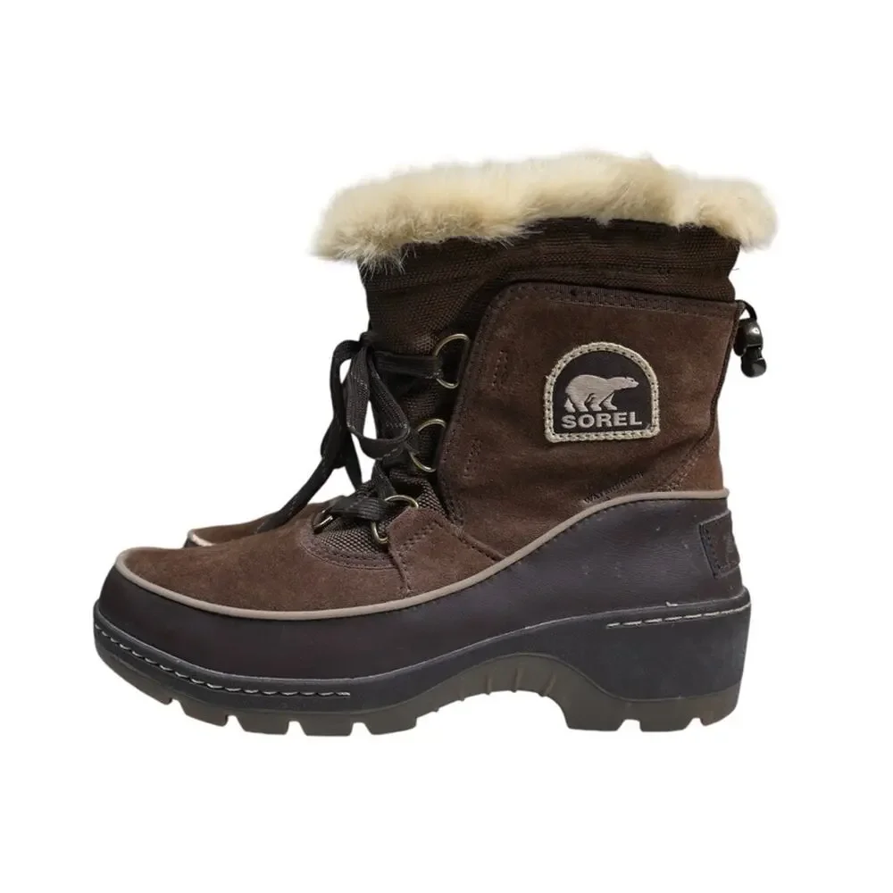 Sorel Womens 6 Tivolli III Snow Leather Suede Faux Fur Boot in Brown